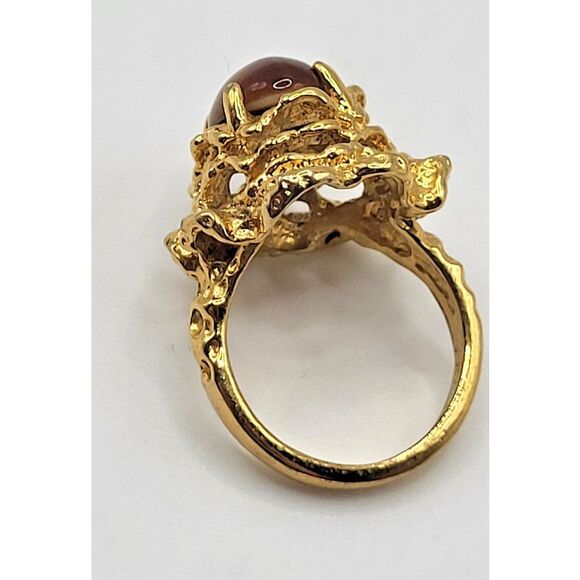 18K GF WP Signed Tiger's Eye Brutalist Ring Sz 5 - Picture 3 of 6